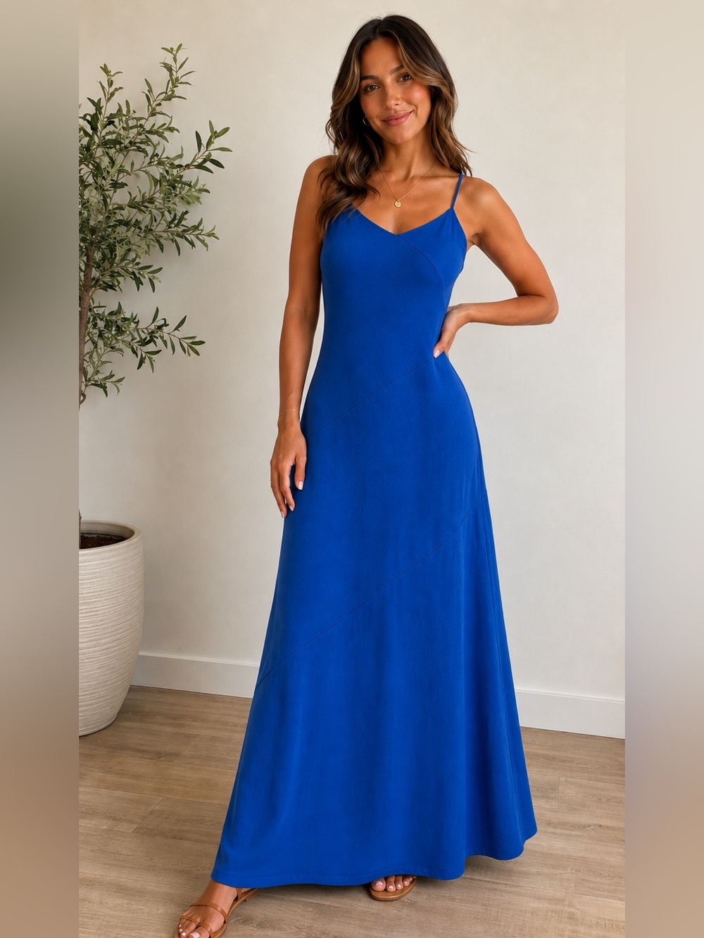 Ann Taylor Royal Blue Maxi Slip Dress with Spaghetti Straps